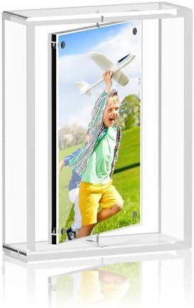PPH-Sisy 5x7 Acrylic Clear Picture Frame,Rotating Double Sided Magnetic Picture Frames for Home Office Decor Table Top Display Wedding Birthday Gifts,Graduation Photo Frame,1 PCS