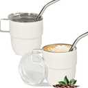 4oz Espresso Cup Set of 2, Insulated Espresso Mug With Lid and Straw, Espresso Shot Glasses with Handle, Double Walled Stainless Steel Small Expresso Shots Cup for Coffee
