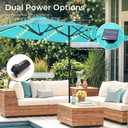 SUPERJARE 13ft Outdoor Patio Umbrella with Solar Lights, Double-sided Deck Pool Umbrella with 1.5 Inch Pole, Fade Resistant Canopy, 12 Sturdy Ribs, for Porch, Market, Backyard, Light Blue(No Base)
