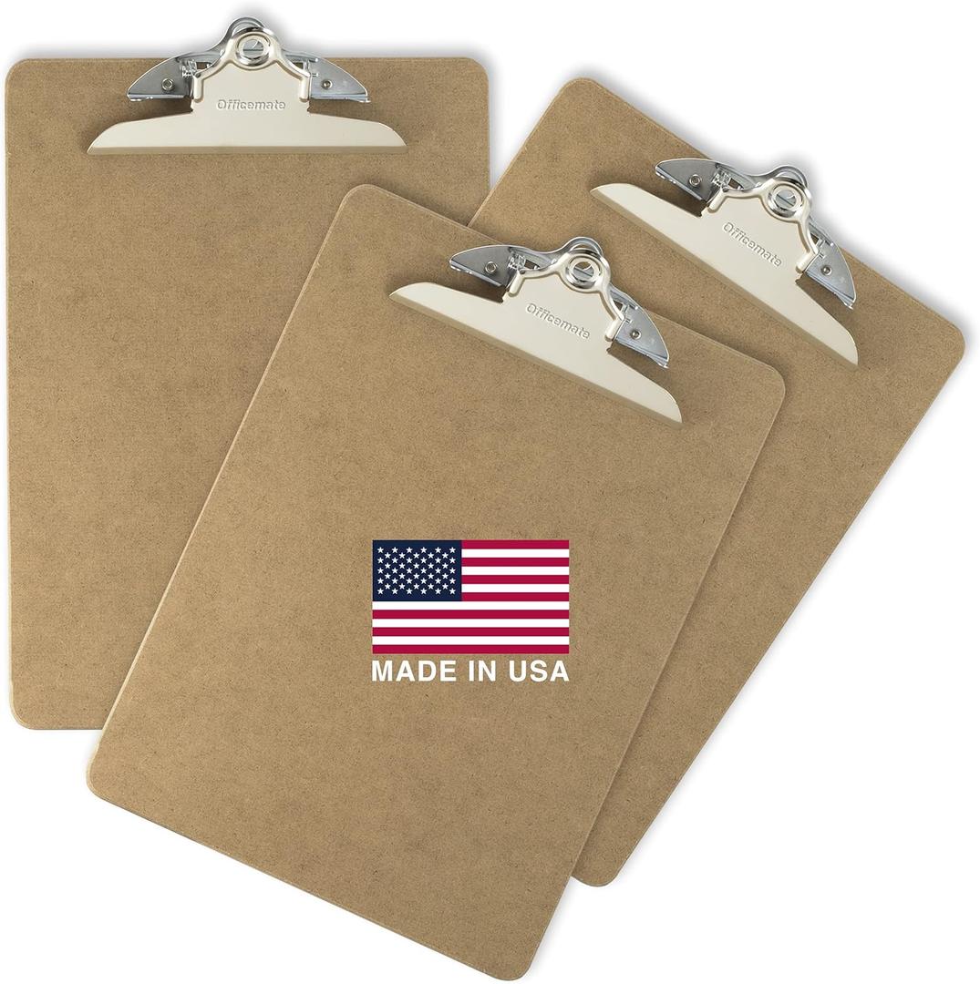 Officemate Recycled Wood Clipboard, Letter Size, 9" x 12.5" with 6" Clip, 3 Pack (83133),Brown