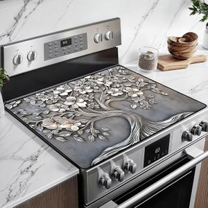 BSFHH Heat-Resistant Glass Stove Top Cover with Anti-Slip Rubber Coating  Electric Stove Protector, Scratch-Resistant, Expands Counter Space, Stylish Kitchen Decor (Tree)