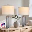 Table Lamps Set of 2 with Touch Control, 3-Way Dimmable Nightstand Lamp with Vertical Grained Glass, Grey Bedside Table Lamps, 27" Modern Glass Bedside Lamps with USB A+C Ports, Desk Lamp for Bedroom, Gray