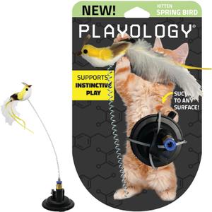 Playology Cat Toys | Suction Cup Spring Bird Toy | Fun Feather Bird for Pouncing and Playing | Interactive Cat Toys for Indoor Cats