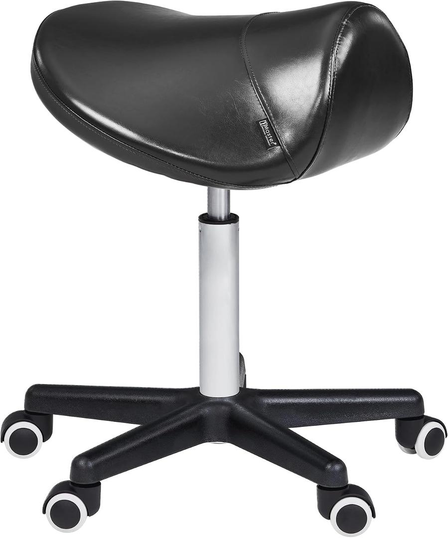 Master Massage Ergonomic Saddle Chair-Saddle Stool- Hydraulic Swivel Rolling Chair-Salon Clinical Tattoo Dentist Clinic Stool, Spas, Salons Stools, Workshop Office-Black