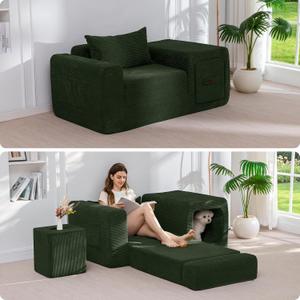 MAXYOYO Folding Sofa Couch, Convertible Floor Sofa with Armrest, Multifunctional Sofa with Pillow and Pockets, Boneless Couch for Living Room, Dark Green, Standard
