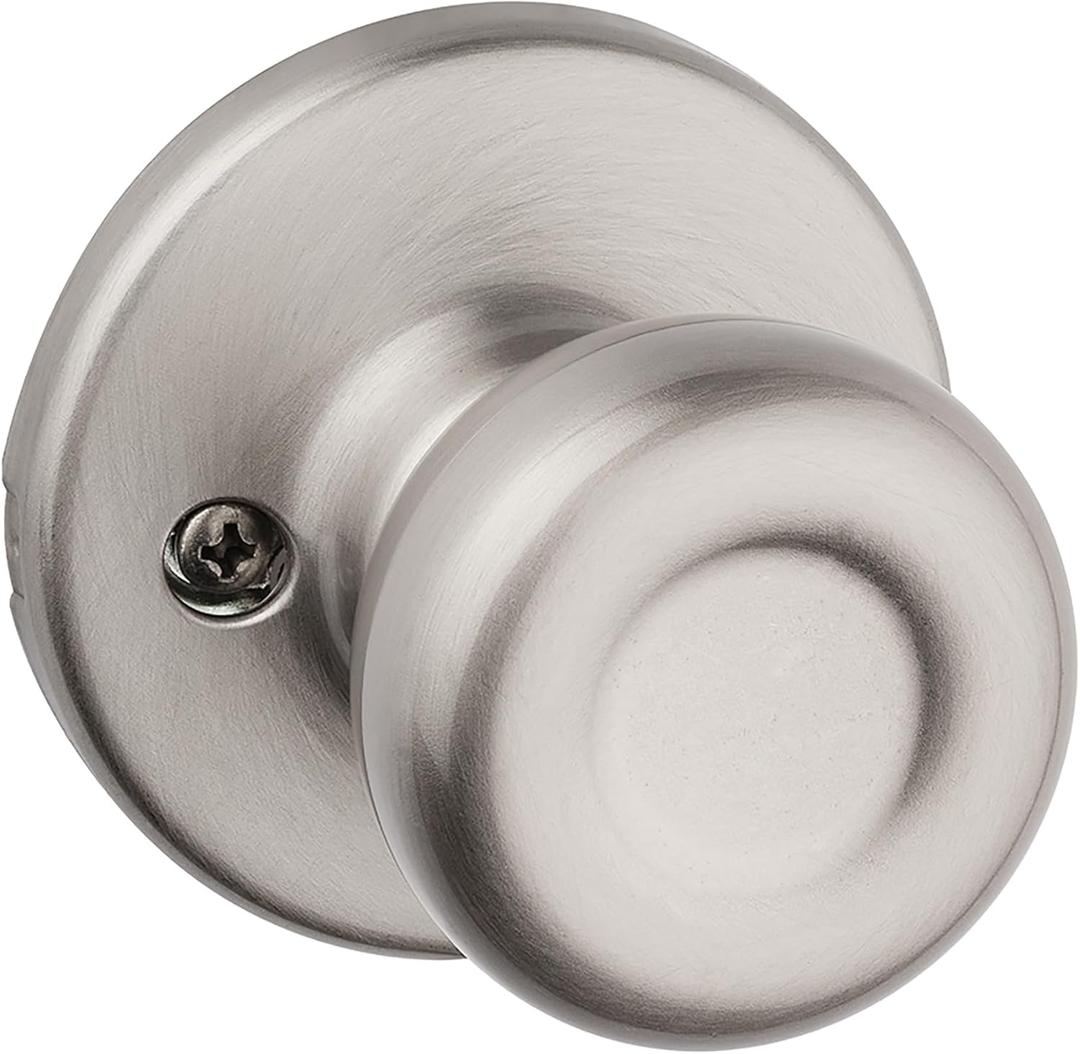 Kwikset Tylo Dummy Door Knob, Single Sided Handle for Closets, French Double Doors, and Pantry, Satin Nickel Non-Turning Interior Push/Pull Door Knob, with Microban Protection (2 Pack)