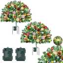 2 Pack 23" Outdoor Christmas Tree Urn Filler, Christmas Planter Filler with 50 LED Lights, Pine Cones, Christmas Balls & Red Berries, Tripod Stake for Outdoor Holiday Home Decorations