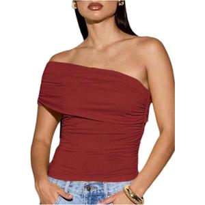 SOLY HUX Women's Ruched Tank Top One Shoulder Asymmetrical Neck Slim Fitted Summer Tops (S)