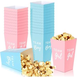 50 Pack Gender Reveal Paper Popcorn Boxes Decorative Dinnerware Mini Popcorn and Candy Favor Treat Boxes Team for Boy Girl Baby Shower Gender Reveal(Blue, Pink)