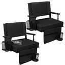 2 Pack XXL Bleacher Seat w/ Back & Cushion, Stadium Seat w/ Support - Black