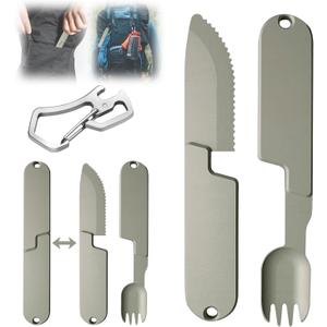 Kopak 2 in 1 Camping Eating Utensils Set,Reusable Magnetic Camping Utensils Set,Portable Detachable Pocket Combination Knife,Fork and Spoon Tool for Fishing Travel Outdoor Survival
