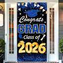 Congrats Grad Class of 2026 Door Cover, 2026 Graduation Decorations Blue, Graduation Door Banner Indoor Outdoor Party Decorations