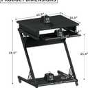 ALISENED Computer Desk for Small Spaces,23.6" Z-Shaped Compact Study Table with Smooth Keyboard Tray,with Wheels and Bottom Shelves for Home Office，Computer Cart Mobile Laptop Cart, 60*48*75 CM