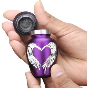 Purple Small Urns for Human Ashes - Angel Wings & Heart Mini Urns - Cremation Keepsakes urns for Ashes - Ash Holders  Urn -ERN - Tiny Urns for Men - Miniature Urn - (Single)