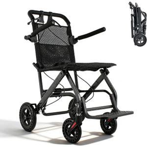 FamilyRoots Lightweight Transport Wheelchair Folding 13.9 lbs Hand Brakes | Aluminum frame, compact folding, adjustable armrests, swivel wheels, indoor outdoor travel use