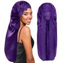 6 x BONNET QUEEN Extra Long Braid Bonnet for Sleeping Silky Satin Foldable Weave Locs Curly Wigs Extensions Hair Tie Band Large 30" Purple