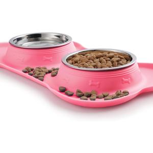 Hubulk Pet Dog Bowls 2 Stainless Steel Dog Bowl with No Spill Non-Skid Silicone Mat + Pet Food Scoop Water and Food Feeder Bowls for Feeding Small Dogs Cats Puppies (S, Pink)