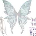 Fairy Wings Costume Set for Adults - Cosplay Accessories with 31.5"x29.5" Butterfly Wings for Halloween, Party (Sliver)