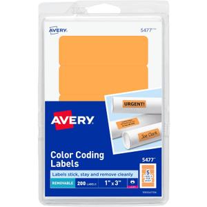 Avery Self-Adhesive Removable Labels, 1 x 3 Inches, Orange Neon, 200 per Pack (05477)