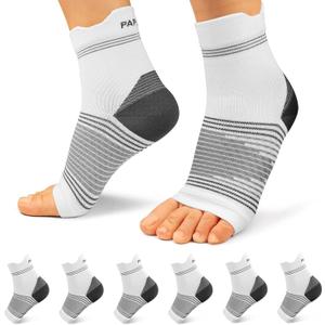 Plantar Fasciitis Sock (6 Pairs) for Men and Women, Compression Foot Sleeves with Arch and Ankle Support (White, Small)