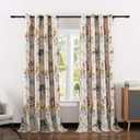 Leeva Wide Blackout Curtains and Drapes for Bedroom, Linen Classic Purple and Green Leaves Darkening Curtain Panels for Patio and Studio Windows, 52 x 84, 2 Panels