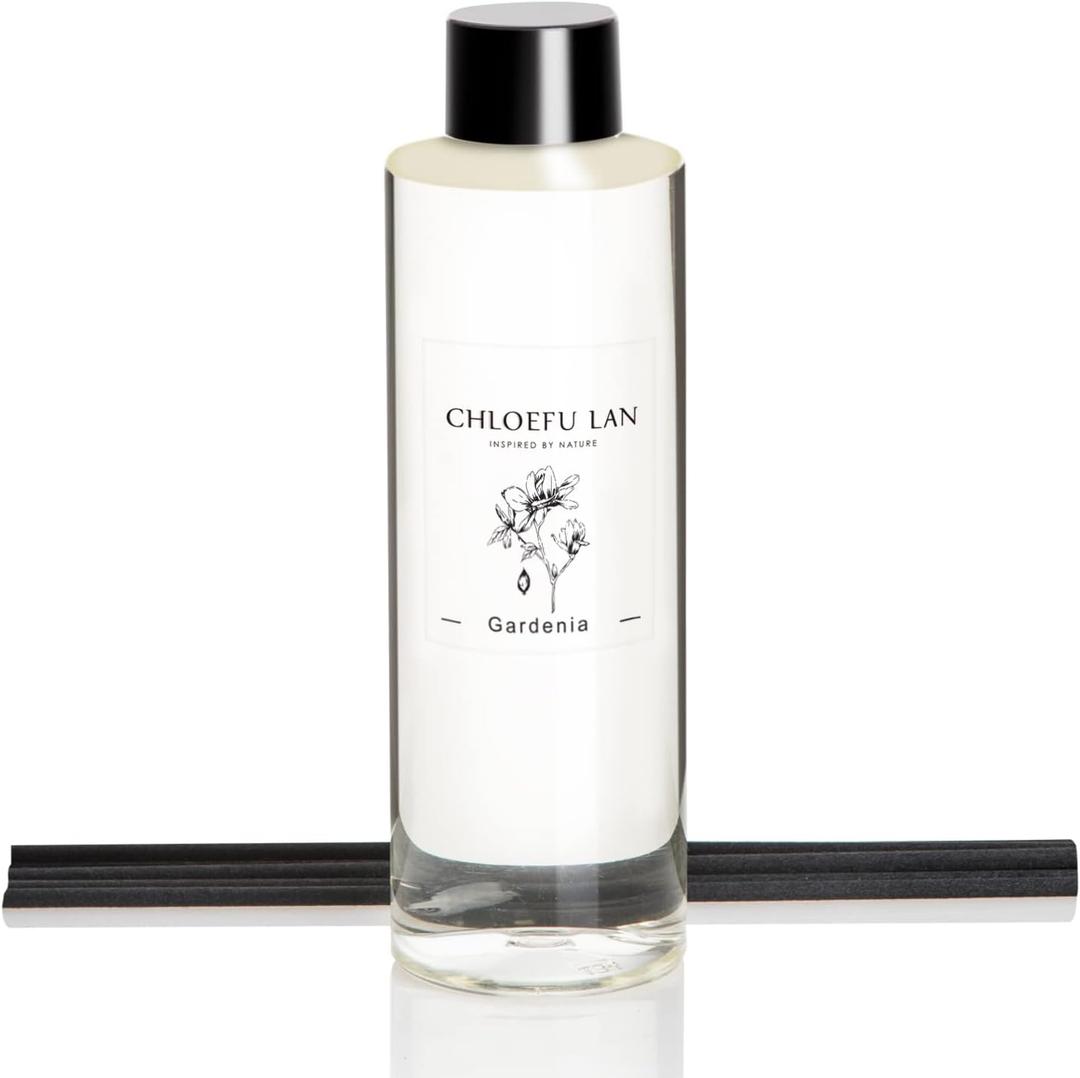 Chloefu LAN Gardenia Red Diffuser Refill 200ml/6.76 fl oz, Natural Essential Scented Oil, Best for Aromatherapy, SPA and Home, 0% Alcohol, A Fresh Clean Scent, Free Set of Diffuser Sticks