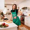 Tipsy Santa Christmas Apron for Men & Women with Pockets, Funny Chef Costume Apron for Cooking, Baking, Kitchen Gift for Husband & Wife (Green, 1 Pack) (Green)