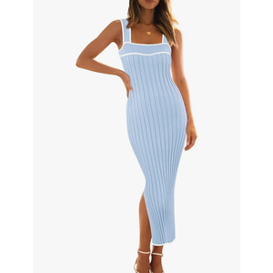 MEROKEETY Women's 2025 Summer Spring Bodycon Midi Dress Vacation Sleeveless Ribbed Knit Striped Party Sweater Dresses XS