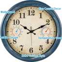Large Outdoor Clock with Thermometer & Hygrometer Combo, 16 Inch Vintage Blue Coastal Decor Waterproof Indoor Outdoor Wall Clocks for Patio, Pool, Garden, Backyard