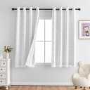 MYSKY HOME 100% Blackout Curtains for Bedroom White Blackout Curtains 54 Inches Long Thermal Insulated 2 Panels Short Curtains with White Pom Pom Sheer Room Darkening Grommet, 52 x 54 Inch