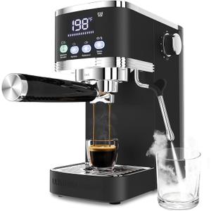 Espresso Machine 20 Bar Temperature Time LED Display Espresso Maker with Adjustable Extraction Temperature Stainless Steel Coffee Machine with Powerful Steam Wand for Cappuccino Latte,Black