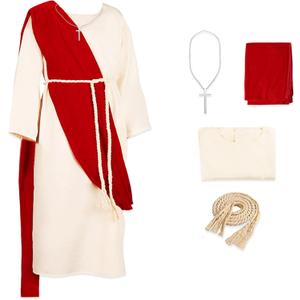 Kids Jesus Saint Biblical Robe Costume Necklace Scarf Shawl Waist Rope Cosplay for Kids Halloween Christmas (Medium, White)