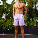Verdusa Men's Drawstring Waist Swimwear Beach Shorts Swim Trunks with Pockets (L)
