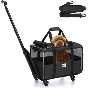 Pet Carrier with Wheels for Cat and Small Dogs: Expandable Airline Approved Rolling Cat Carrier - Cat Carrier Soft for Pets Under 25lbs Travel Plane Trip