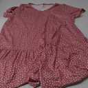 Women's Plus Size Tiered Midi Tunic Dresses 2025 Sexy V Neck Short Sleeve Casual Summer Loose T Shirt Sun Dress (Pink With White Polka Dots)