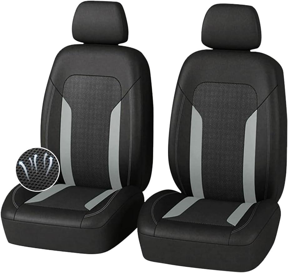 4PCS Cooling Car Seat Covers,Breathable Front Seat Covers with Mesh Construction and Foam Padding,Car Seat Protector to Reduce Back Sweating,Universal Car Interior for Car SUV (Gray)