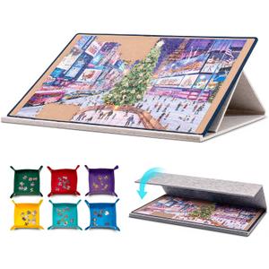 Tektalk Jigsaw Puzzle Board with 2-in-1 Designed Stand & Cover, Multi-Angle Adjustable Bracket & 6 Color Sorting Trays, Lightweight Portable Mat for Puzzle Storage Saver, Up to 1000 Pieces (Khaki)