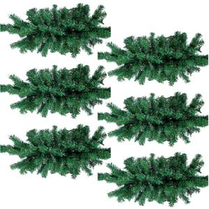 Jutom Artificial Christmas Swag 28 Inch Faux Pine Swag Greenery Pine Swags for Christmas Lush Christmas Window Swags for Mailbox Outdoor Holiday Wreath Home Door Xmas Fireplace Decorating (6 Pcs)