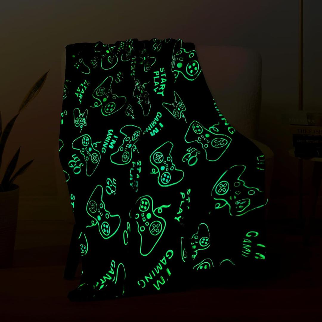 Wesan Gaming Gamer Glow in The Dark Blanket Boys Kids Teens Birthday Christmas Easter Age 1 to 13 Video Game Toys Fun Fluffy Plush Throw 50"x60"