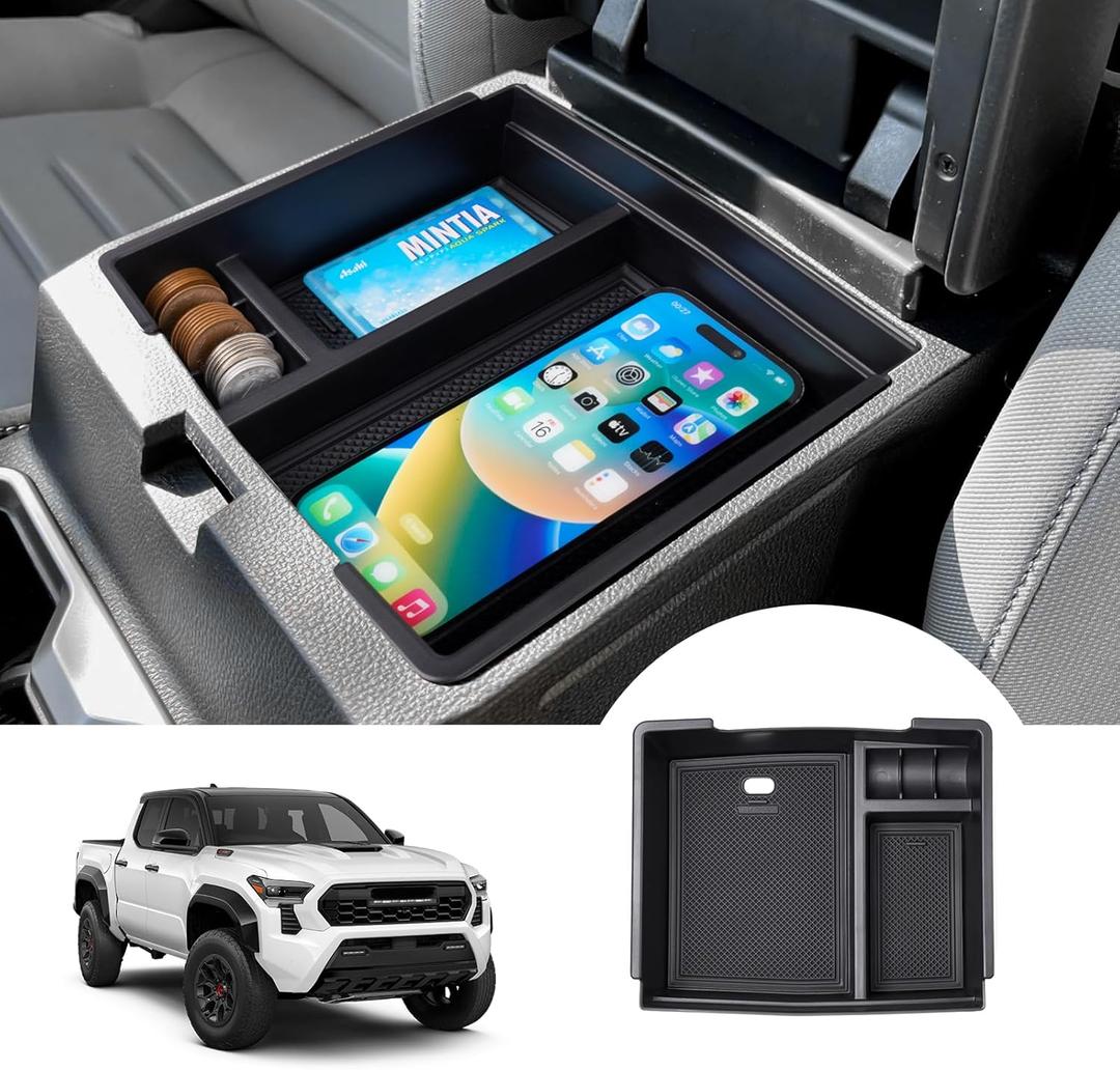 Autorder Center Console Organizer for 2024 2025 Toyota Tacoma Accessories Armrest Storage Box Secondary Insert Tray with Anti-Slip Mat (2024-2025 Tacoma)