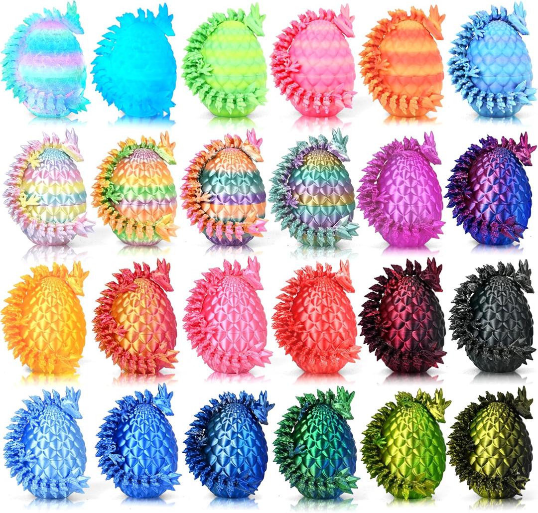 24P 3D Printed Dragon Eggs, Mystery Crystal Dragon Egg for Easter Basket Stuffers, Unique Easter Toys & Decor, Fantasy Tabletop Decor for Kids & Collectors