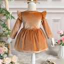 Kucnuzki Toddler Baby Girl Clothes Velvet Dress Solid Little Flower Girl Dress Princess Casual Party Dress for Girl Fall (18-24 Months, Brown)