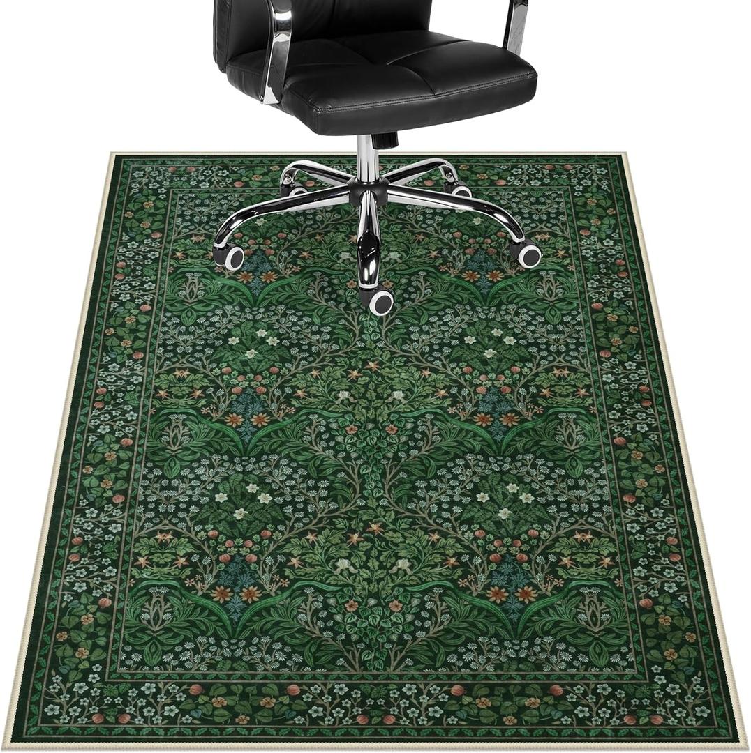 Anidaroel Home Office Chair Mat for Hardwood Floor, 36"x48" Desk Floor Mat for Hard Floors, Under Desk Rug for Rolling Chair, Antil-Sip Large Protector Mat for Office Chair, Easy to Roll (Dark Green)