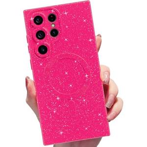 MINSCOSE for Samsung Galaxy S25 Ultra Magnetic Neon Phone Case[Compatible with Magsafe],Cute Bling Glitter Thin Slim Shockproof Sparkly Cover for Women Girl for Samsung Galaxy S25 Ultra -Hot Pink