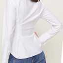 2 x SUNNOW Women's Slim Fit V Neck Blouse Long Sleeve Gathered Waist Shirt with Flared Hem Elegant Button Down Top (White, S)