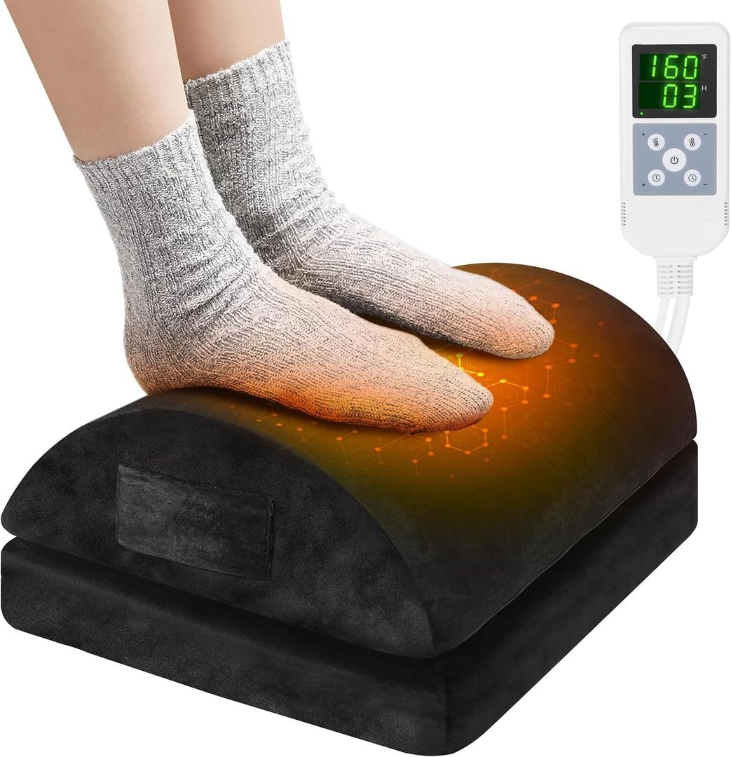 Foot Rest for Under Desk at Work, Heated Footrest Up to 160F & 12H Timer, Foot Warmer for Home Office or Gaming, Foot Stool for 2 Adjustable Height, Pain Relief, Comfort & Posture Support (L)