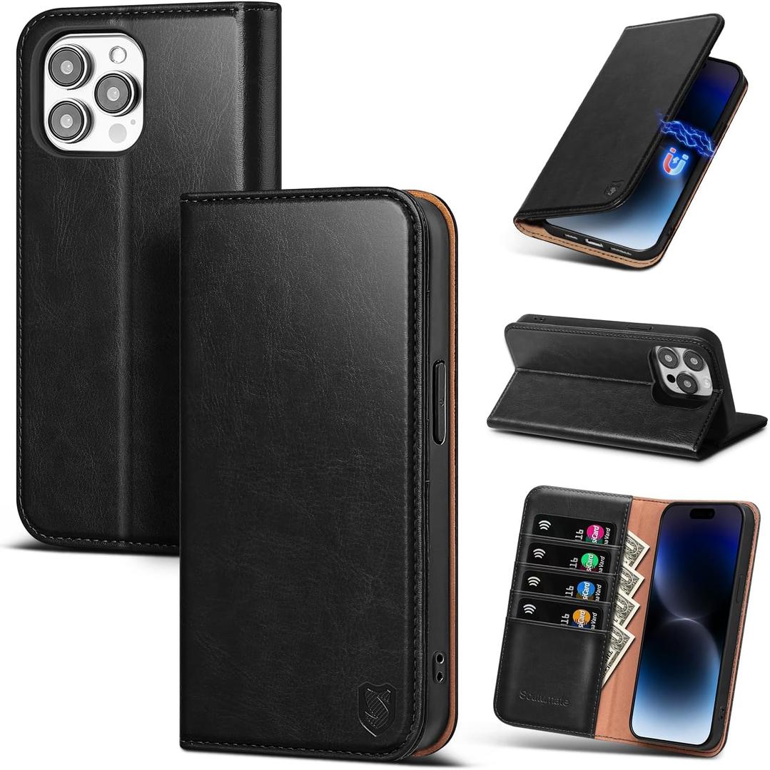 Compatible with iPhone 13 Pro Case Wallet with Card Holder [4 Card Slots] Kickstand [RFID Blocking] PU Leather Phone Case Flip Protective Cover TPU Shockproof,for Apple 13 Pro,Black