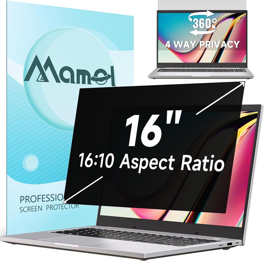 360 Privacy Screen for Laptop 16 Inch 16:10, 4 Way Computer Monitor Privacy Shield, Anti Glare Blue Light Filter Compatible with Lenovo Hp Dell Acer Asus Thinkpad Envy Xps