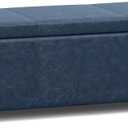 SIMPLIHOME Avalon Storage Ottoman Bench - 48" Wide x 16" High Upholstered Vegan Leather Rectangular Lift-Top Ottoman in Denim Blue, Contemporary Storage Bench for Living Room with High-Density Foam, 18.1"D x 48.4"W x 16.1"H