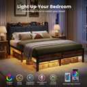 Liians Queen Size Bed Frame with Storage Headboard, LED Lights